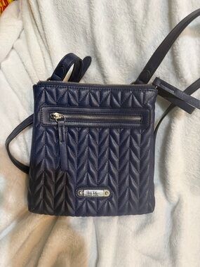 Nicole Miller Navy Quilted Leather Crossbody Bag